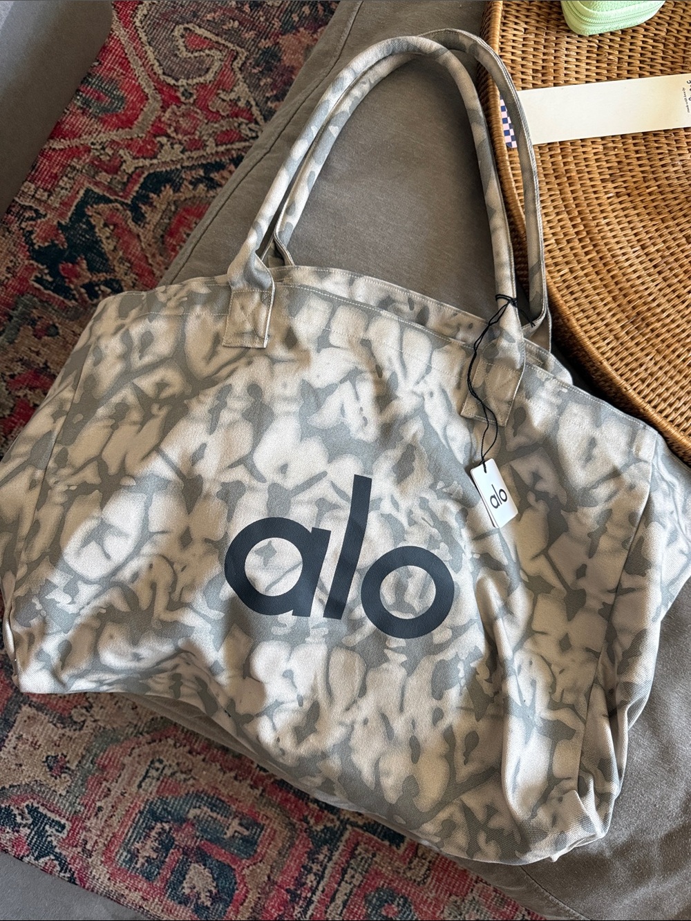 ALO Yoga Gray and White Tie-Dye Tote